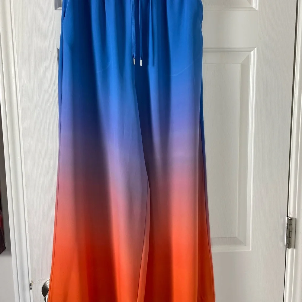 Asos Weekday Women's Blue & Orange design draw string wide legs Pants Size 36 - Picture 11 of 15